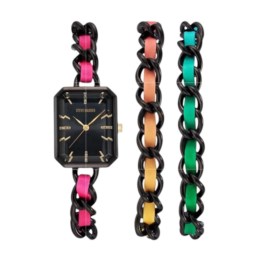 Steve Madden Rainbow Chain Watch and bracelet Set, 22X28mm